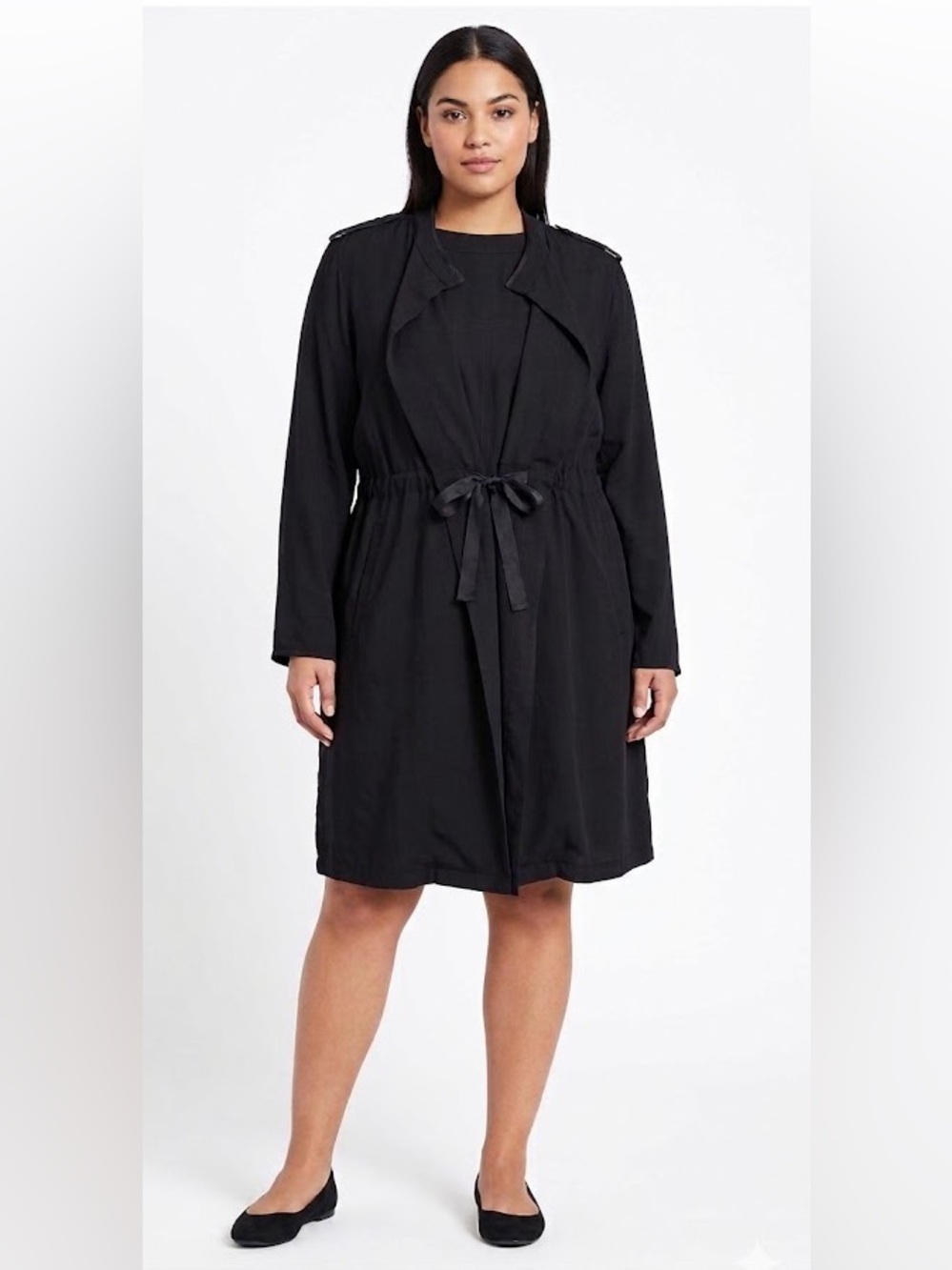 Lane Bryant NWT Long Black Trench Coat Blazer Jacket Military Rayon size 22 24